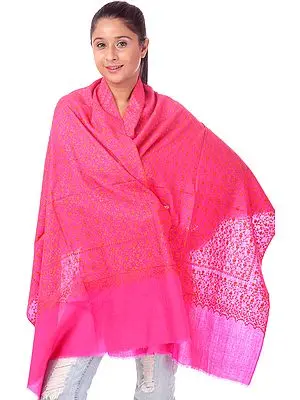 Magenta Sozni Stole with All-Over Hand-Embroidery