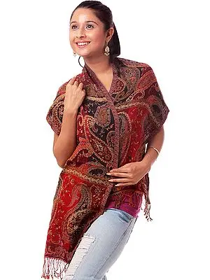 Black and Red Jamawar Scarf