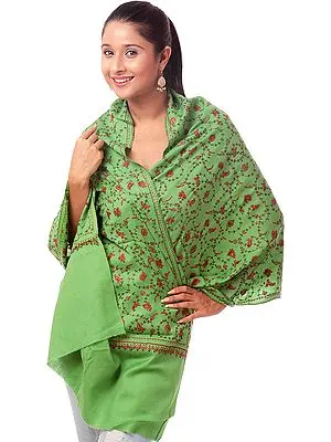 Peppermint-Green Stole with All-Over Sozni Embroidery by Hand