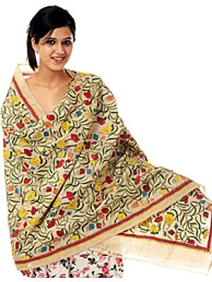 Kantha Shawl with Floral Embroidery All Over