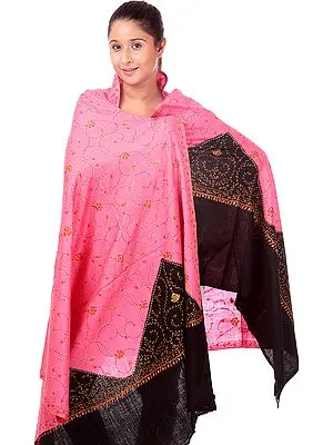 Pink and Black Shawl with All-Over Needle Embroidery