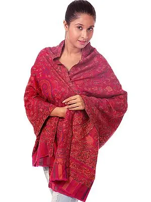 Fuchsia Kani Stole with Woven Paisleys in Multi-Color Threads
