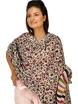 White Cashmere Shawl with Printed Paisleys