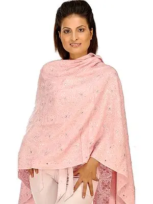 Powder-Pink Stole with Aari Embroidery and Sequins