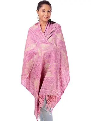 Pink Reversible Jamawar Stole with Woven Paisleys