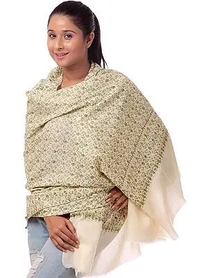 Ivory Kashmiri Tusha Shawl with Jafreen Jaal Embroidery by Hand