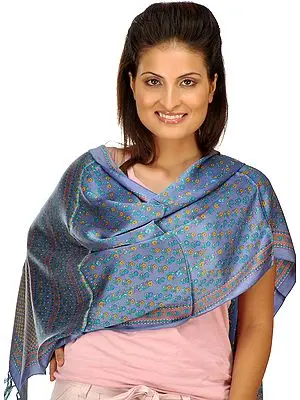 Reviera-Blue Scarf with Printed Flowers