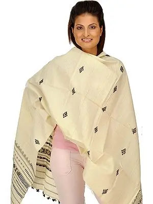 Ivory Pure Silk Shawl from Assam