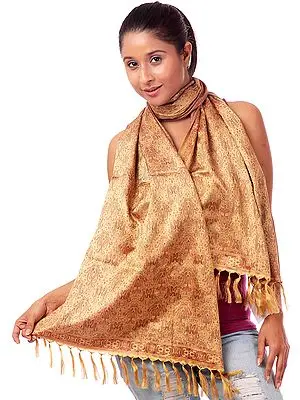 Beige Tehra Banarasi Stole Hand-Woven with All-Over Paisleys