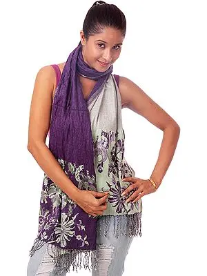Purple Reversible Scarf with Floral Weave