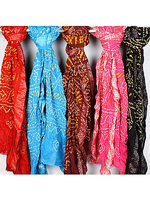 Lot of Five Bandhani Shawls from Gujarat