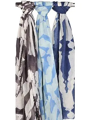 Lot of Three Batik-Dyed Stoles