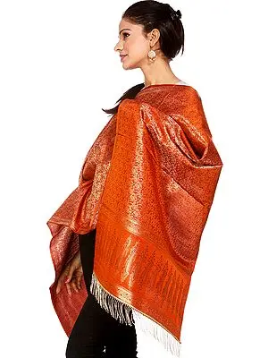 Rust Zari Ektara Stole from Banaras