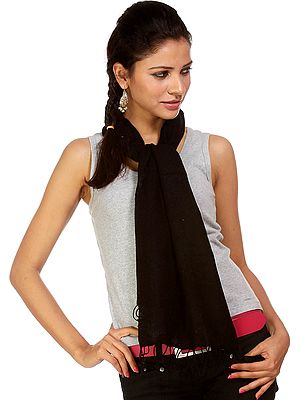 Plain Black Silk-Pashmina Scarf