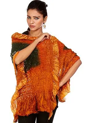 Rust and Green Bandhani Tie-Dye Stole from Gujarat