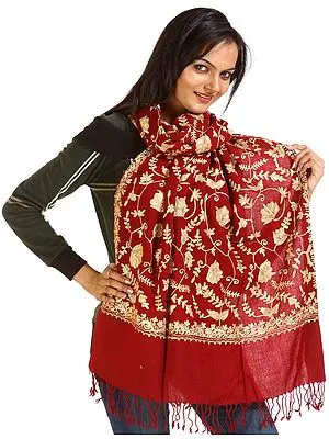 Maroon Stole with Aari Embroidered Beads and Sequins