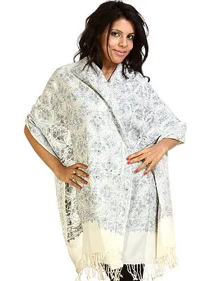 Ivory and Gray Stole Crewel Embroidery and Sequins