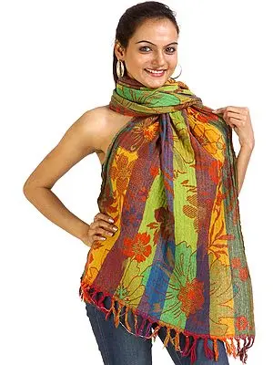 Multi-color Woven Floral Jamawar Stole