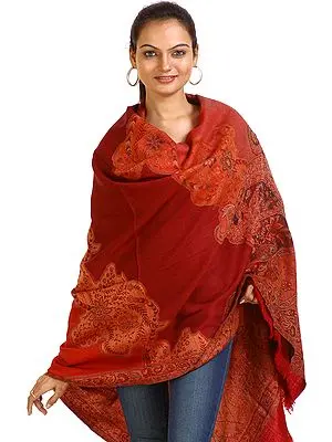 Red Jamawar Shawl with Woven Paisleys