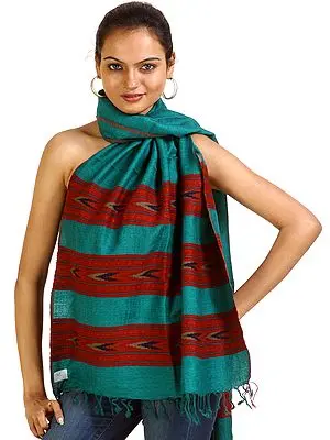 Bottle-Green Kullu Stole with Kinnauri Woven Border