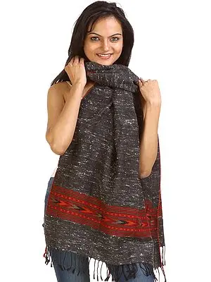 Phantom-Gray Kullu Stole  with Woven Border