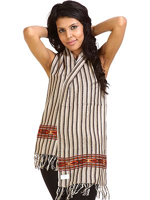 Brown Woven Kullu Scarf with Kinnauri Border