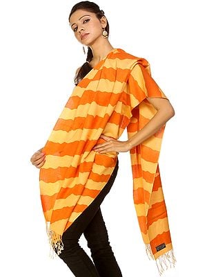 Jaffa-Orange and Cadmium-Yellow Printed Silk-Pashmina Stole from Nepal