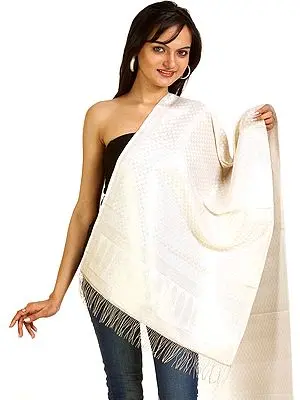 Ivory Ektara Banarasi Stole with Brocade Weave
