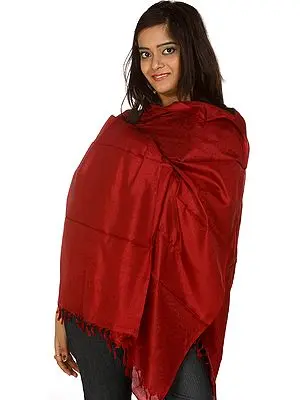 Rio-Red Tanchoi Shawl Hand-Woven in Banaras