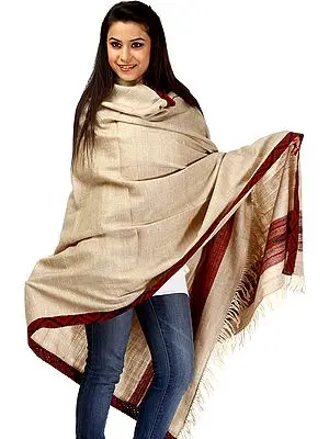 Khaki Kullu Shawl with Kinnauri Border