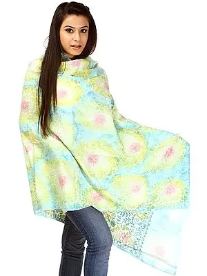 Tri-Color Pastel Shawl with All-Over Floral Crewel Embroidery