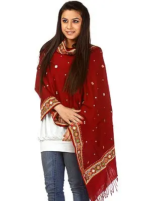 Maroon Stole with Embroidered Bootis and Border