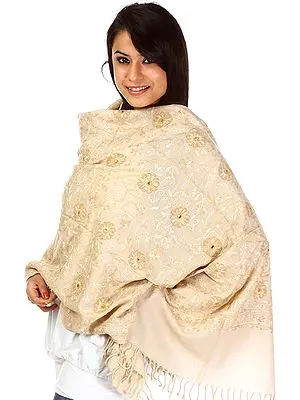 Khaki Stole with All-Over Aari Embroidery in Self Color Thread and Sequins