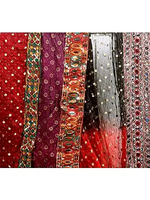 Lot of Three Gajji Dupattas from Gujarat with Sequinned Patch Border