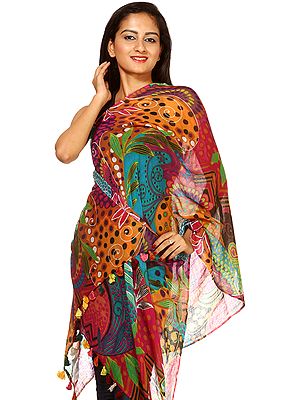 Printed Multi-color Stole with Floral Motifs