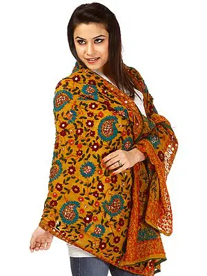 Honey Gold Phulkari Dupatta from Punjab with Sequins