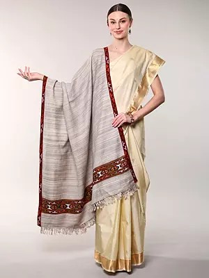 Gray Kullu Shawl with Kinnauri Wooven Border