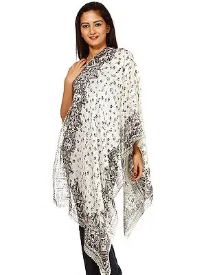 Ivory and Black Printed Stole
