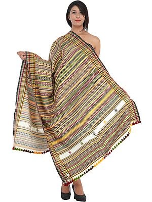 Multi-color Hand-woven Folk Shawl from Kutch