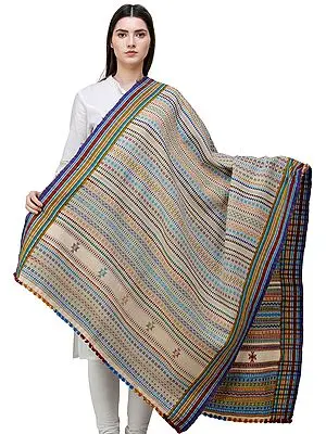 Multi-Color Hand-woven Folk Shawl from Kutch