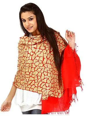 Flame Scarlet-Red Stole with  Aari Embroidery All-Over