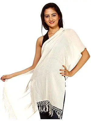 Plain Cream Scarf with Tassels