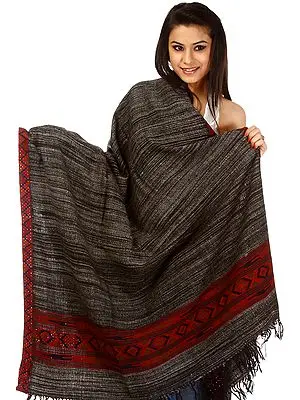 Gray Kullu Shawl with Kinnauri Woven Border
