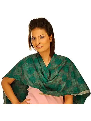 Green  Stole from Kolkata with Kantha Stitch Embroidery by Hand