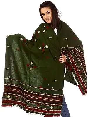Forest-Green Hand Woven Stole from Kutchh