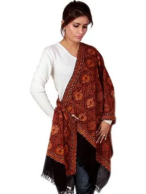 Black Kashmiri Stole with Dense Aari Embroidery by Hand