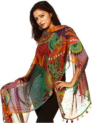 Multi-Color Stole with Floral Print