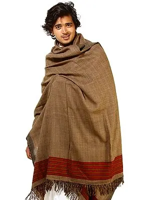 Otter-Brown Kullu Men's Shawl with Kinnauri Woven Border