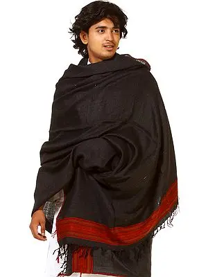 Gray Kullu Men's Shawl with Kinnauri Woven Border
