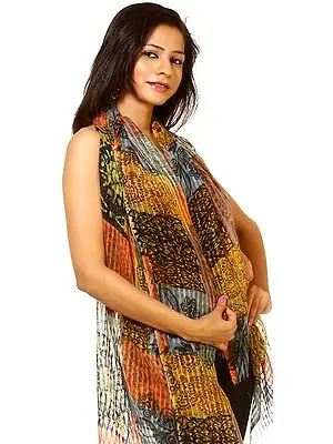 Multi-Color Printed Stole with Missing Checks in Weave